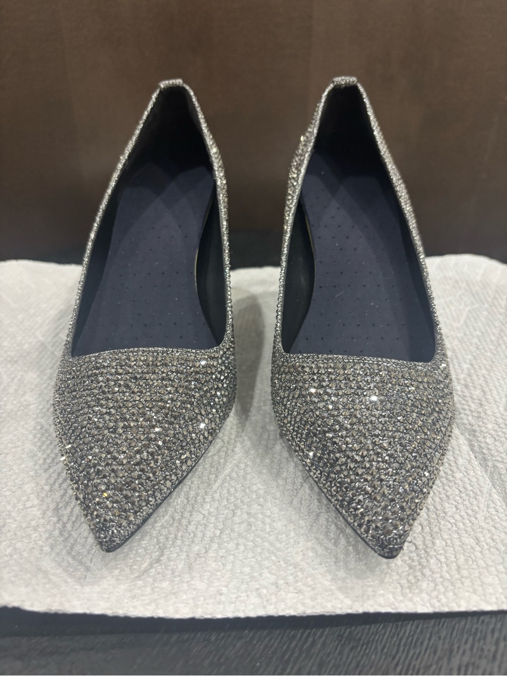 Michael Kors Sparkle Pointed Toe Flats - Silver